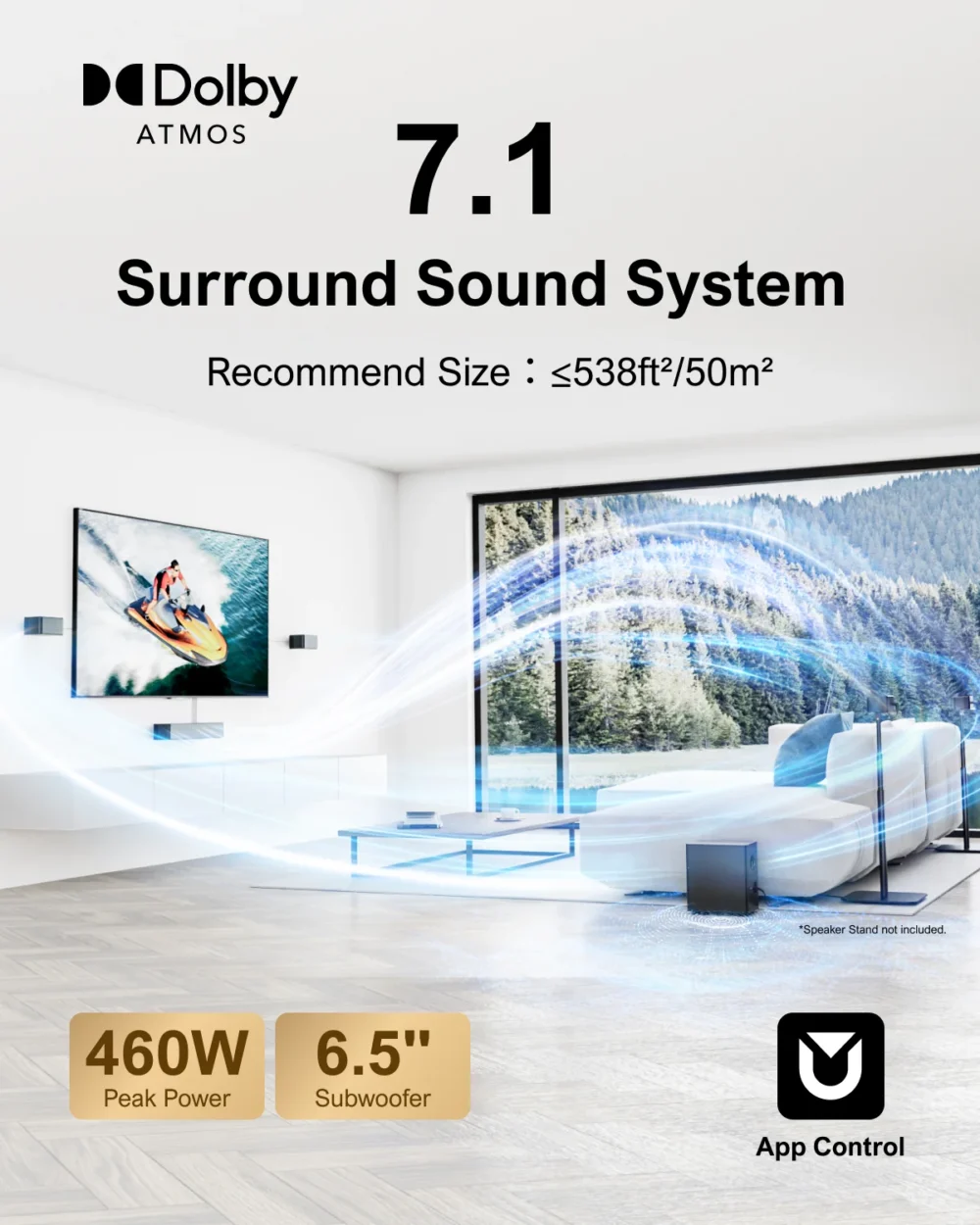 ULTIMEA 7.1 Surround Sound System Sound bar for TV with Dolby Atmos&APP Control, Home Cinema Bluetooth Speaker with Subwoofer