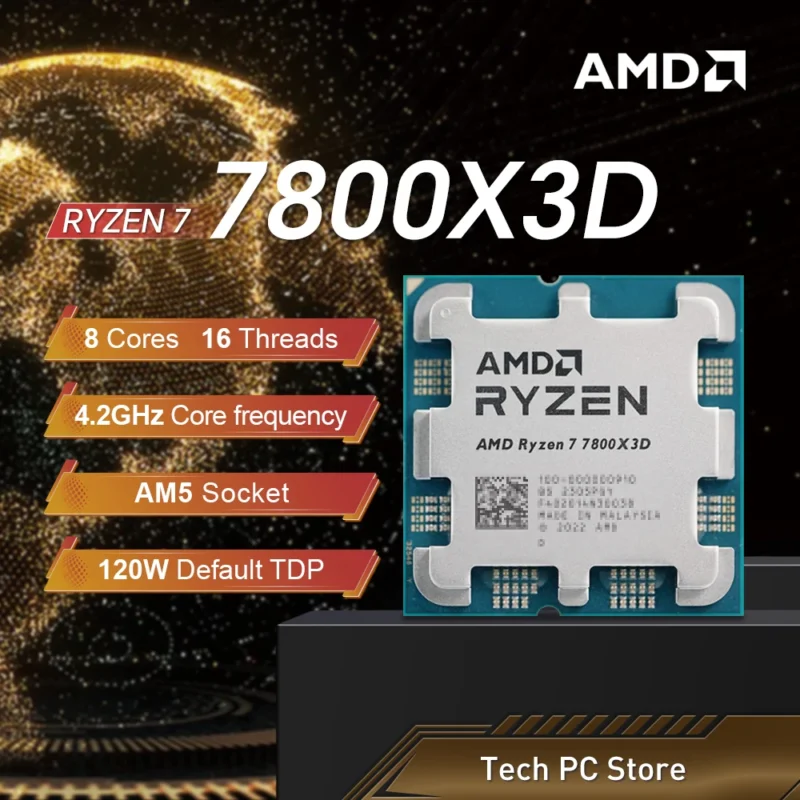 NEW AMD Ryzen 7 7800X3D 4.2GHz L3=96M Processor 120W 8-Core 16-Thread R7 7800X3D Socket AM5 5NM DDR5 but No Fan