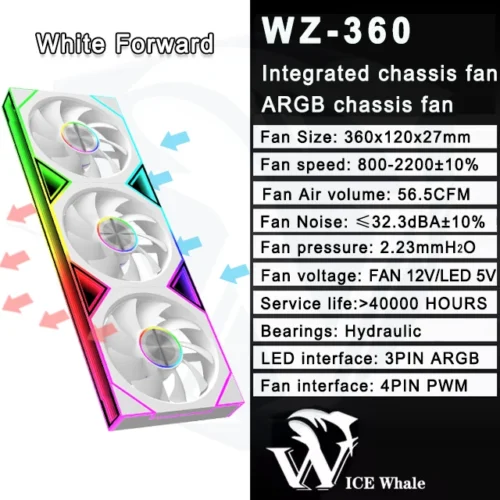 ICE Whale WZ-120/240/360 PC Case Fan  ARGB Motherboard Sync combination structure Cold Exhaust Cooling Fan ventilador