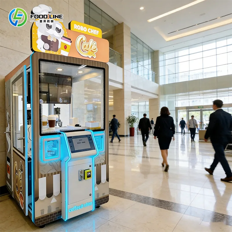 Customized Unmanned Automatic Coffee Machine With Robot Arm Touch Screen Coffee Art Robot Vending Machine