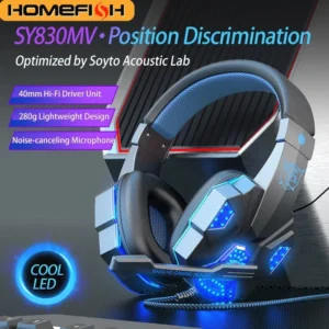 HOMEFISH SY830MV RGB Gaming Headset with Microphone Over-Ear Wired Headphones Drivers Lightweight for PC PS5 Xbox Switch