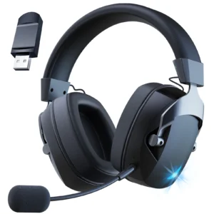 Gaming Headset with Detachable Noise Cancelling Microphone,2.4G Bluetooth-USB-3.5mm Wired Jack 3 Modes for Multi-device