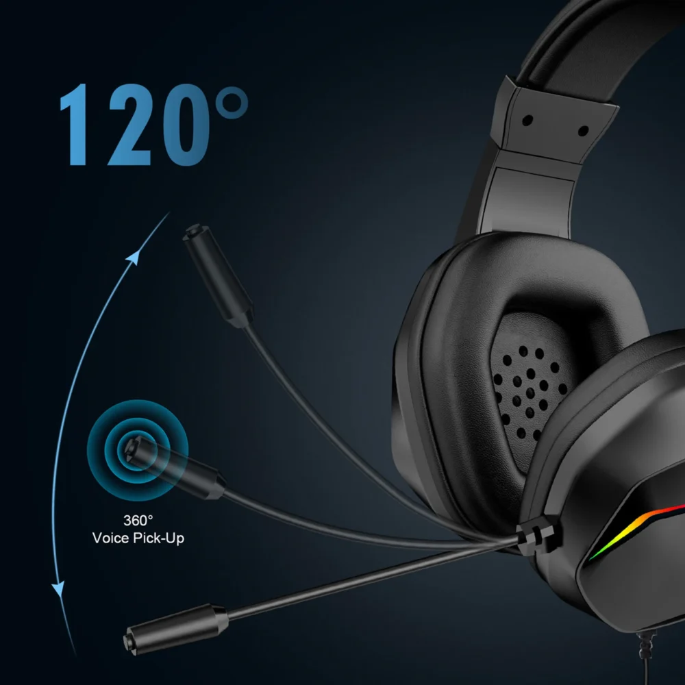 USB Wired Gaming Headset with LED Light Over-Ear Headphones for PC Laptop with Noise-Cancelling Mic 40mm Driver for Immersive