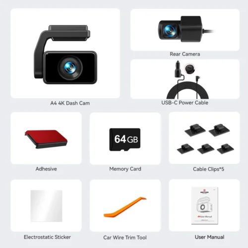 REDTIGER  A4 4k Dash Cam Front and Rear Drive Recorder GPS& 5G WiFi Touch Screen Night Vision 24H Parking Mode Voice Control