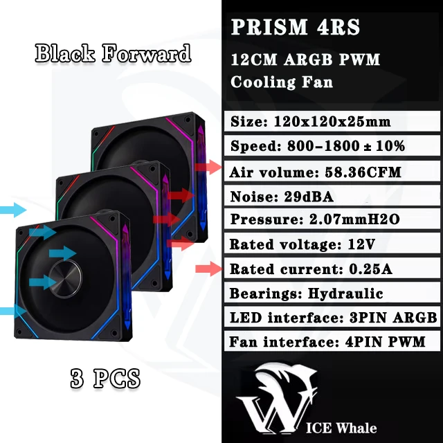 ICE Whale Prism 4RS ARGB PC Case Fan 120mm Infinity Mirror Design Motherboard Lighting Sync 4PIN PWM CPU Cooler Fan ventilador