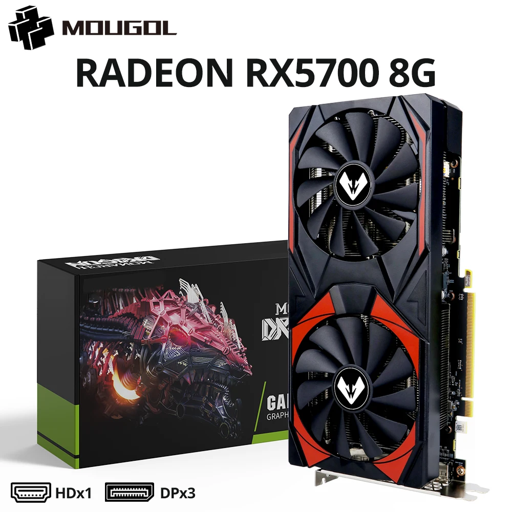 MOUGOL NEW AMD Radeon RX5700 8GB Graphics Card GDDR6 Memory PCIE4.0x16 DPx3 256Bit Gaming Video Card for Desktop Computer