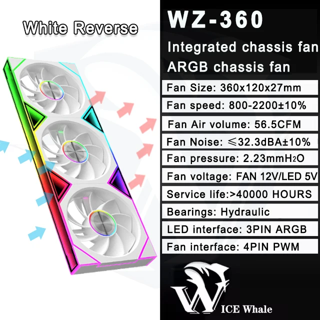 ICE Whale WZ-120/240/360 PC Case Fan  ARGB Motherboard Sync combination structure Cold Exhaust Cooling Fan ventilador