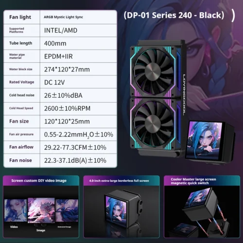 LOVINGCOOL DP series 360/240 CPU liquid cooler 4.0-inch super large frameless magnetic full screen Can DIY water cooler radiator