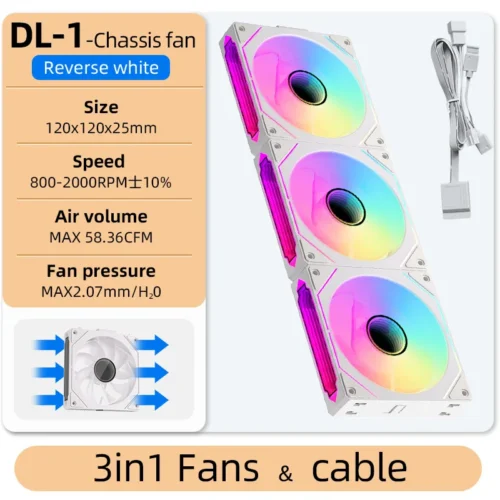 Coolcirc DL-1 120mm PC Case Fan 800-2000rpm PWM Hydro Bearing Silent 5V3Pin ARGB Water Cooler Magic Cableless Cooling Ventilator