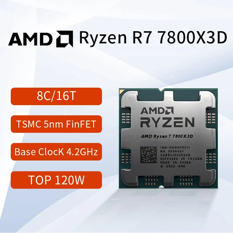 AMD Ryzen 7 7800X3D Gaming Processor AMD R7 7800X3D 8-Core 16-Thread 5NM 104M Game Cache Socket AM5 without Package for PC Gamer