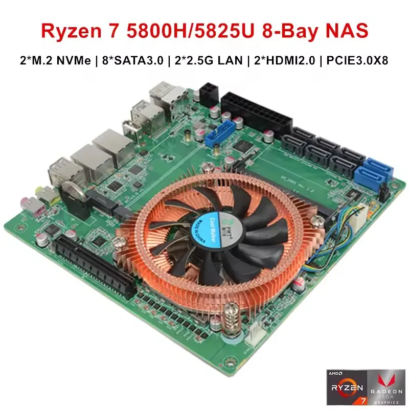 Topton AMD Ryzen 7 5800H 5825U 8-Bay NAS Firewall Motherboard 2*NVMe 8*SATA 2*2.5G LAN 2*DDR4 1*8XPCIE3.0 Gaming ITX Mainboard