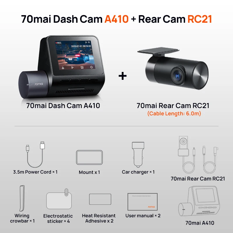 70mai Dash Cam A410 2.5K+1080P Dual-Channel Recording Built-in GPS 24H Parking Surveillance Car DVR 70mai A410
