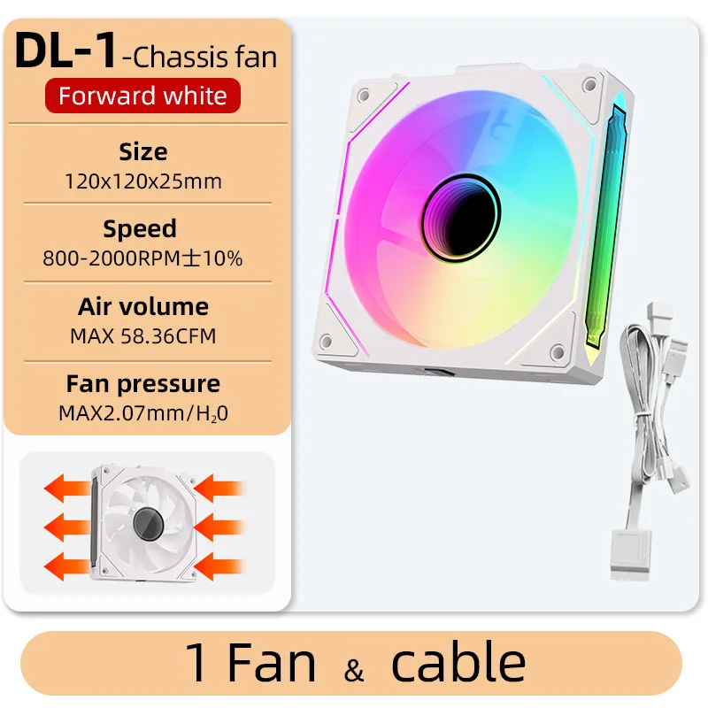 Coolcirc DL-1 120mm PC Case Fan 800-2000rpm PWM Hydro Bearing Silent 5V3Pin ARGB Water Cooler Magic Cableless Cooling Ventilator