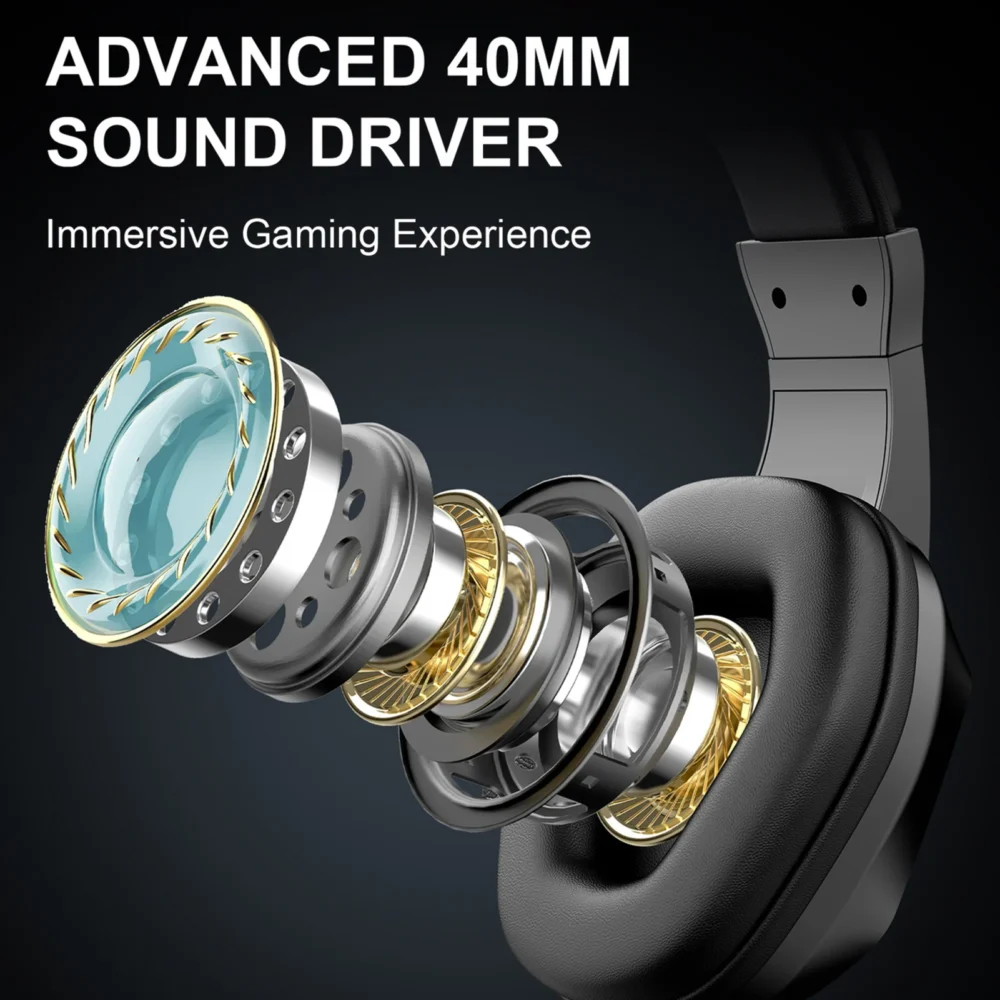 Wireless Bluetooth Gaming Headset: Low Latency, 40mm Drivers, Omnidirectional Microphone, LED Lights, Ideal for Esports