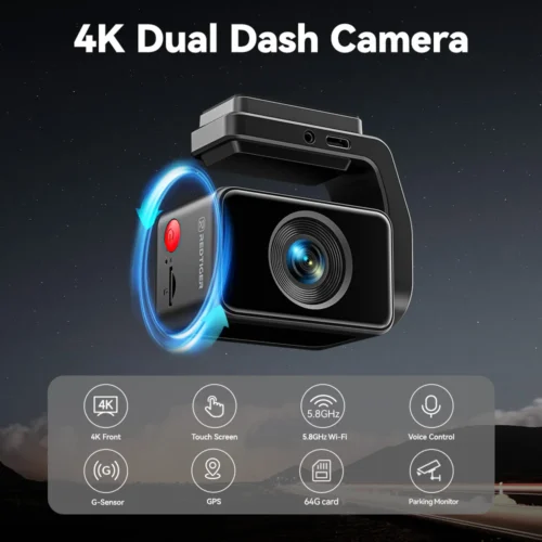 REDTIGER  A4 4k Dash Cam Front and Rear Drive Recorder GPS& 5G WiFi Touch Screen Night Vision 24H Parking Mode Voice Control