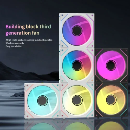 Coolcirc Cableless PC Case Fan 12V/4Pin PWM 800-1800RPM Silent 5V/3Pin ARGB Triple Pack 120mm Ventilator Use for Water Cooling