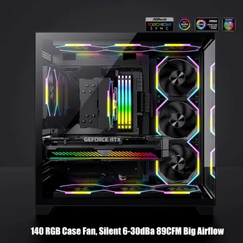 140 Case Fan ARGB, Silent 6-30dBa 89CFM Big Airflow, 14CM PC Cabinet 14025 Cooler Support Mobo 5V ARGB SYNC, Reverse Or Forward