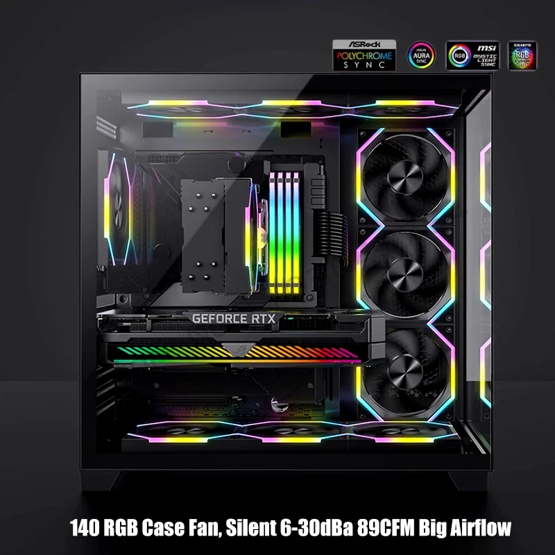 140 Case Fan ARGB, Silent 6-30dBa 89CFM Big Airflow, 14CM PC Cabinet 14025 Cooler Support Mobo 5V ARGB SYNC, Reverse Or Forward