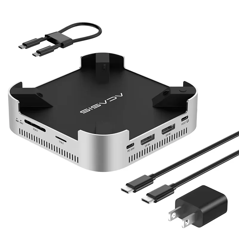 Acasis 40Gbps Mac Mini M4/M4 Pro USB-C Docking Station 4K/144HZ TF/SD 4.0 & Dual-bay M.2 NVMe Slot 16TB Storage for Office Work