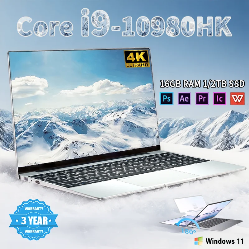 NEW Core i9-10980HK laptop 16GB RAM 1/2TB SSD Portable laptops 14.1-inch Windows 11 Por Notebook computer Office Gaming