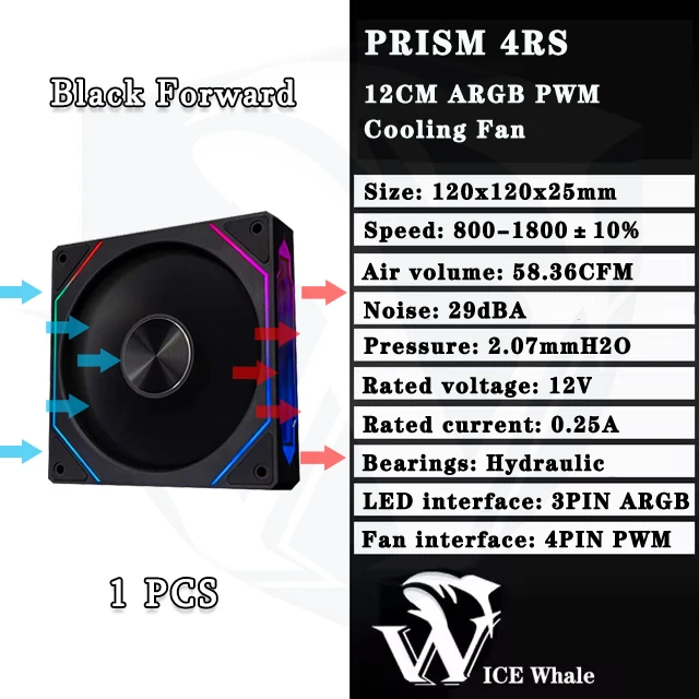 ICE Whale Prism 4RS ARGB PC Case Fan 120mm Infinity Mirror Design Motherboard Lighting Sync 4PIN PWM CPU Cooler Fan ventilador