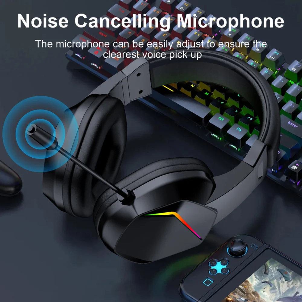 BT Wireless Gaming Headset - LED Light Low Latency Headphones with 40mm Drivers, Omnidirectional Mic, Adjustable Volume for Game