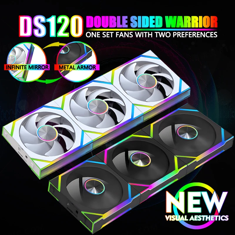 JUMPEAK DS120 Face-Changing ARGB Cooling Fan 360mm 240mm Modular Stackable Splicing 120mm RGB Fans For Gaming PC Case CPU Cooler