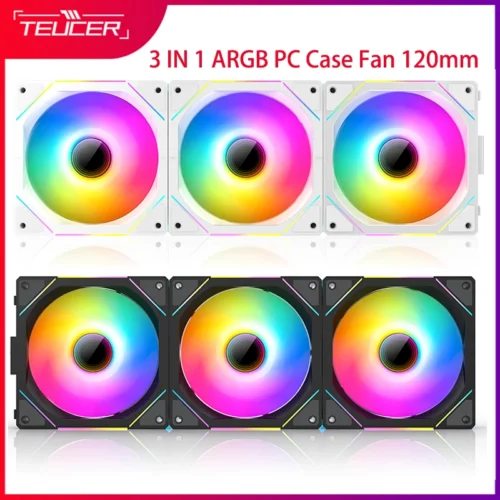 TEUCER JM-1 Case Fan Water Cooling 360mm Cooler Fan PC Cooling Fan 120mm 800-2000RPM PWM ARGB Mirror Cycle Light Effect Case Fan