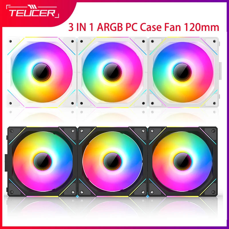 TEUCER JM-1 Case Fan Water Cooling 360mm Cooler Fan PC Cooling Fan 120mm 800-2000RPM PWM ARGB Mirror Cycle Light Effect Case Fan