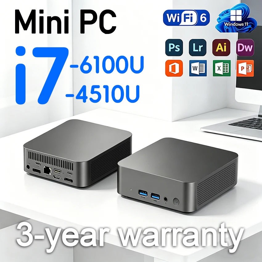 【3 year warranty】 MINI PC Windows 11 Core i7 4510U i3 6100U 16GB RAM 1TB SSD BT5.2 Gaming office study computer gamer desktop