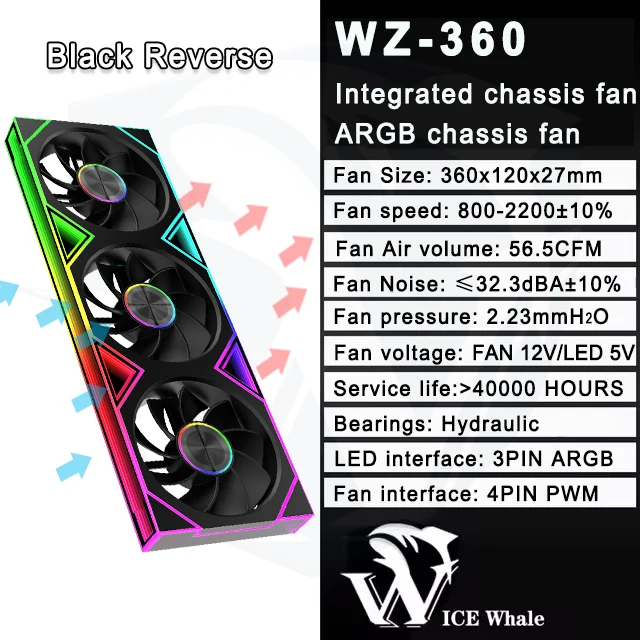 ICE Whale WZ-120/240/360 PC Case Fan  ARGB Motherboard Sync combination structure Cold Exhaust Cooling Fan ventilador