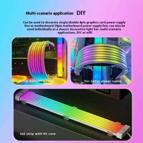 5V 3Pin ARGB Sync PC Cable 8/24PIN Motherboard Power Extension Cable Flexible LED Strip Light DIY Kit for Computer Power Supply