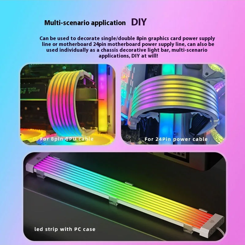 5V 3Pin ARGB Sync PC Cable 8/24PIN Motherboard Power Extension Cable Flexible LED Strip Light DIY Kit for Computer Power Supply