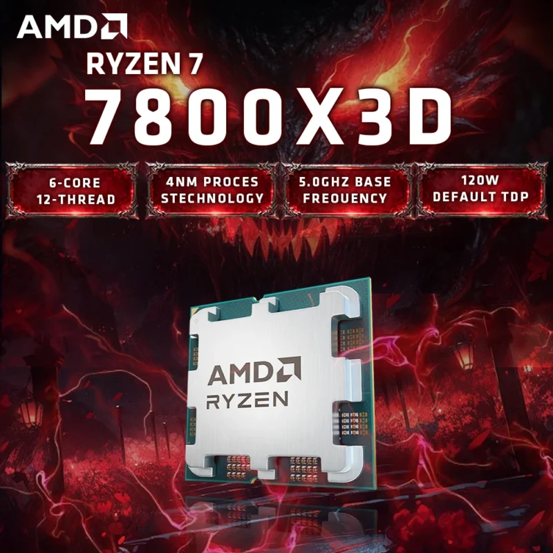 AMD Ryzen 7 7800X3D Gaming CPU - 8C/16T up to 5.0GHz, 104MB Cache (96MB 3D V-Cache), Socket AM5 -Tray Processor - No Cooler