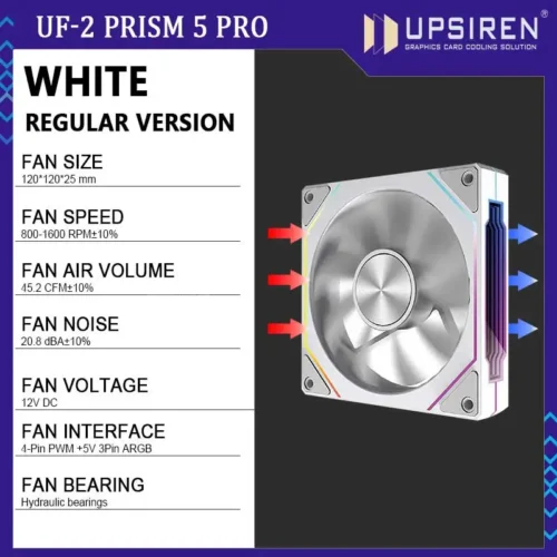 UPSIREN UF-2 PRISM 5 PRO 12CM ARGB Large Air Volume Computer Chassis Fan Regular version/Reversed version Dual mode selection