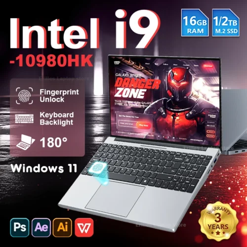 15.6''Intel Core i9 10980HK/i3 6100U Gaming laptop Windows 11 16GB RAM 1TB 2TB SSD Fingerprint Unlock Computer Backlight Office