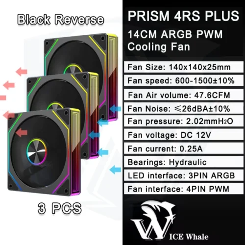 ICE Whale 4RS PLUS 14CM ARGB Chassis Fan 650-1500RPM Air-Cooled PC Cooling Fan
