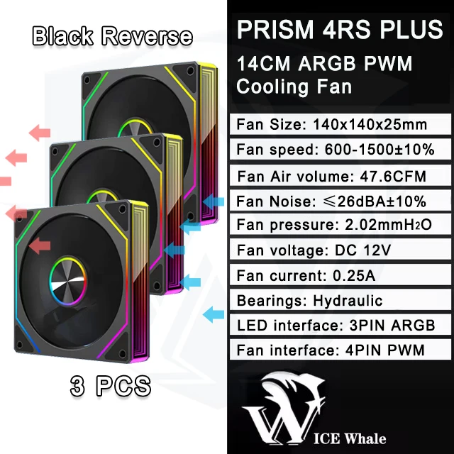 ICE Whale 4RS PLUS 14CM ARGB Chassis Fan 650-1500RPM Air-Cooled PC Cooling Fan