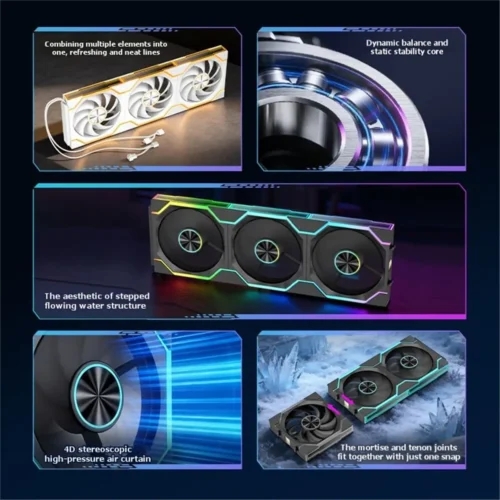(BAAY) ARGB Cooling Fan 120mm PWM Silent Modular Stackable Splicing RGB Fans for Gaming PC Case Water Cooler Radiator B