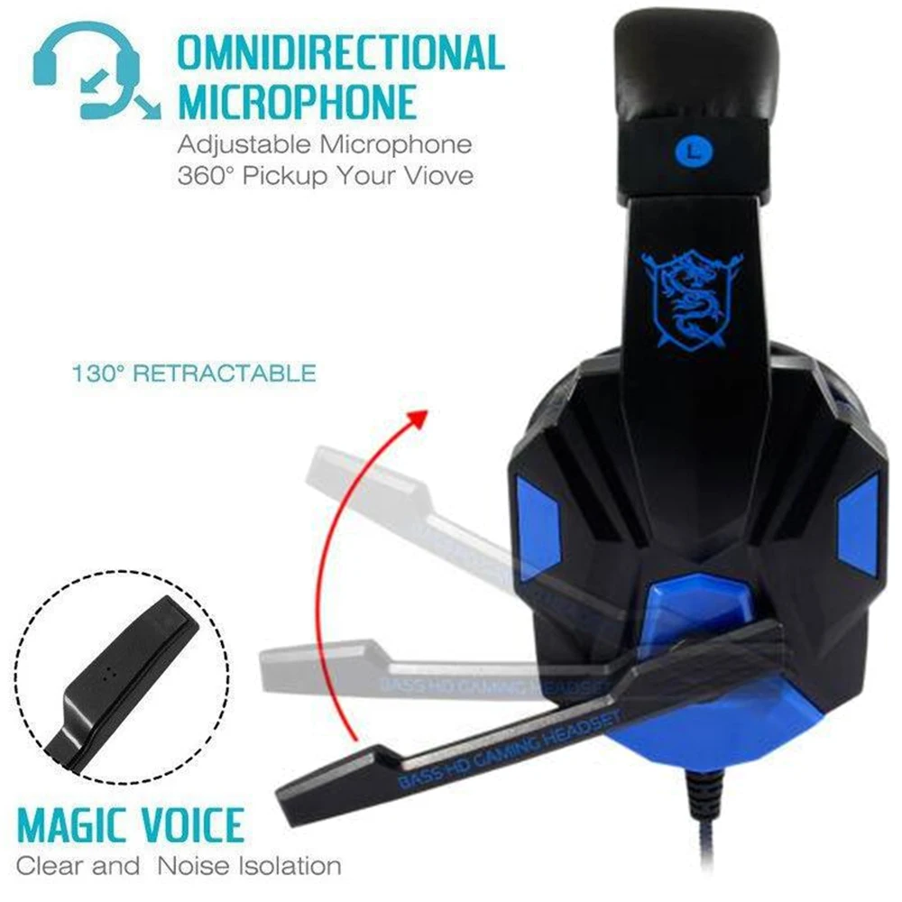 Gaming Headphones 3.5mm Wired PC Bass Stereo Gamer Headset Phone Laptop Earphone Helmet With Microphone For PS4 Xbox One Switch