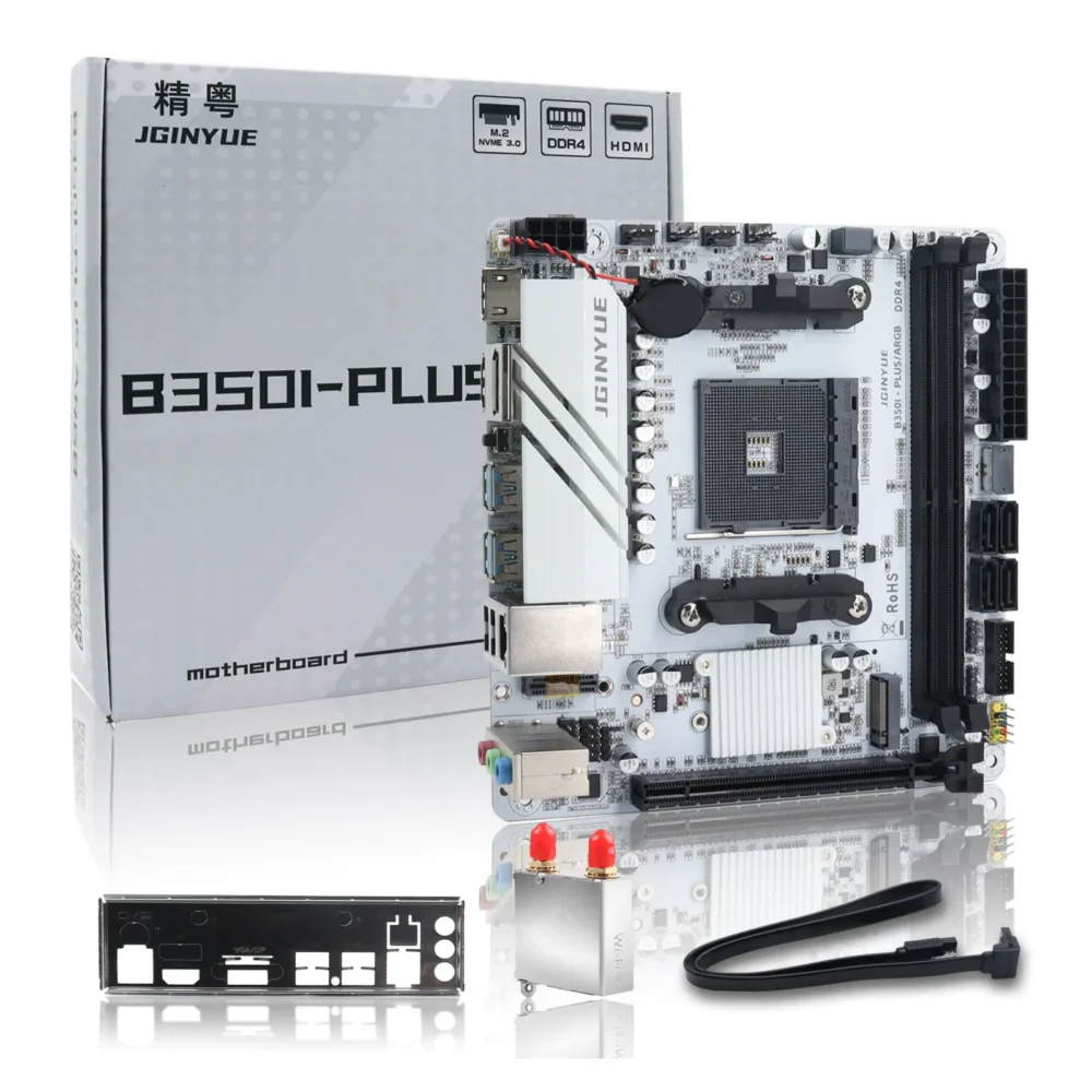 JGINYUE AMD AM4 ITX Motherboard supports Ryzen R3 R5 R7 R9 1/2/3/4/5 series CPU DDR4 RAM Desktop PC PCI-E 3.0 B350i PLUS ARGB