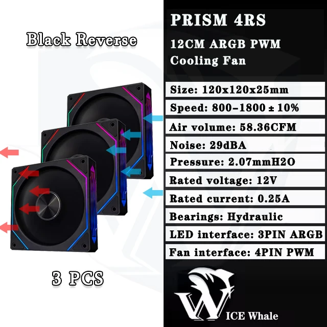ICE Whale Prism 4RS ARGB PC Case Fan 120mm Infinity Mirror Design Motherboard Lighting Sync 4PIN PWM CPU Cooler Fan ventilador