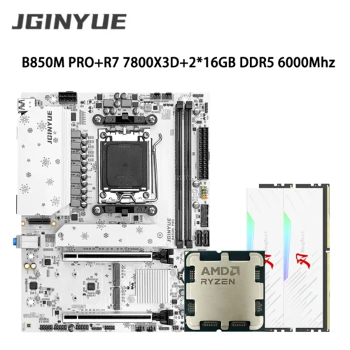 JGINYUE B850M Pro Motherboard Set With AMD Ryzen 7 7800X3D CPU And 2*16GB DDR5 6000MHz Memory Support M.2 NVME SATA 3.0 ARGB