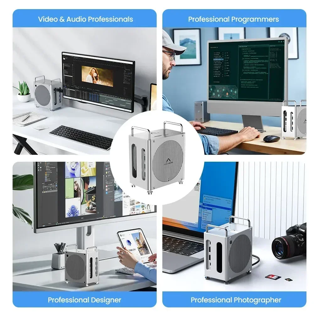 Acasis 40Gbps Mac Mini M4/M4 Pro USB-C Docking Station 4K/144HZ TF/SD 4.0 & Dual-bay M.2 NVMe Slot 16TB Storage for Office Work