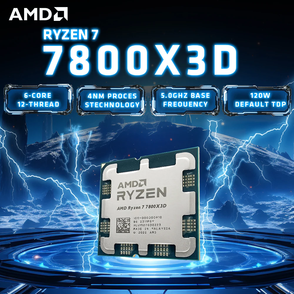 AMD Ryzen 7 7800X3D Gaming Desktop Processor w/ 96MB 3D V-Cache | 8 Cores 16 Threads | 4.2 GHz Max Boost | AM5 | DDR5 | Cooler N