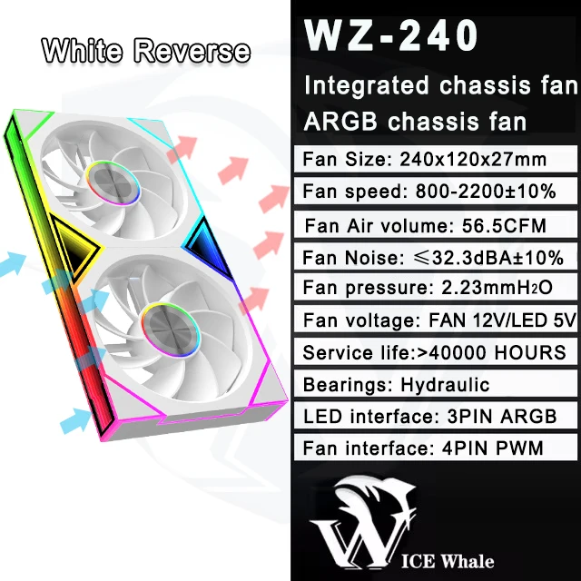 ICE Whale WZ-120/240/360 PC Case Fan  ARGB Motherboard Sync combination structure Cold Exhaust Cooling Fan ventilador