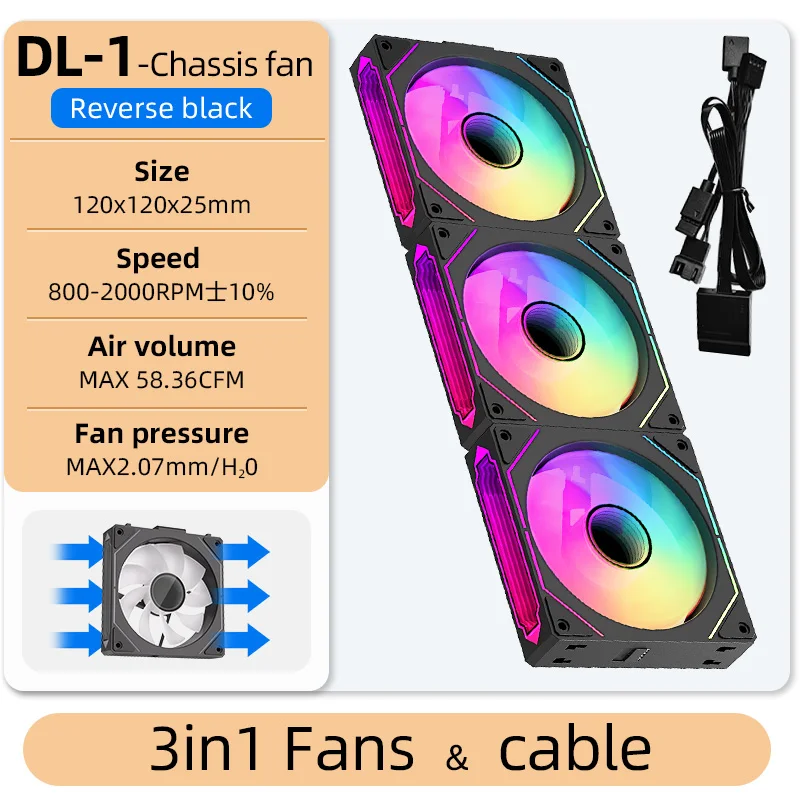 Coolcirc DL-1 120mm PC Case Fan 800-2000rpm PWM Hydro Bearing Silent 5V3Pin ARGB Water Cooler Magic Cableless Cooling Ventilator
