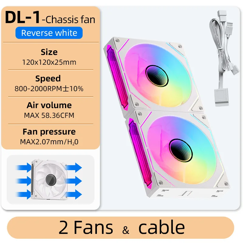 Coolcirc DL-1 120mm PC Case Fan 800-2000rpm PWM Hydro Bearing Silent 5V3Pin ARGB Water Cooler Magic Cableless Cooling Ventilator