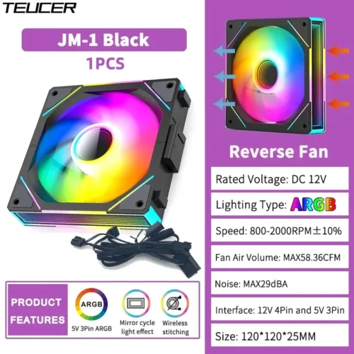 TEUCER JM-1 PC Case Fan 120mm ARGB Mirror Cycle Light Effect Cooling Fan 4PIN PWM Low noise Chassis Water Cooling Ventilador