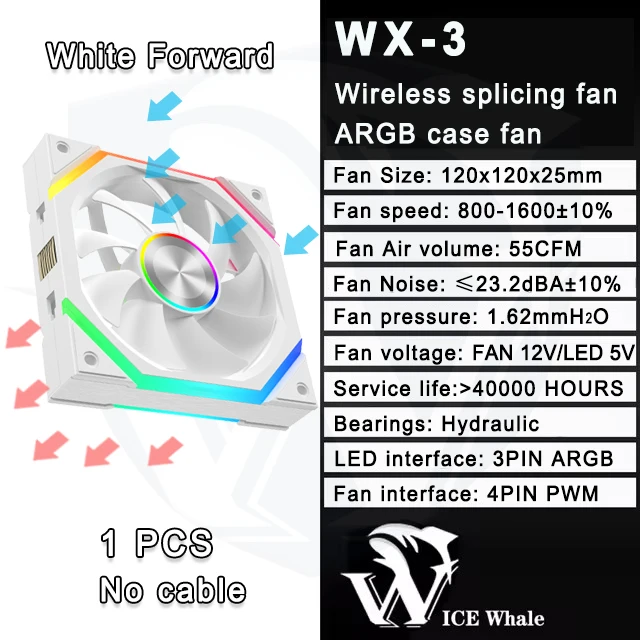 ICE Whale WX-3 Wireless Splicing Fan ARGB Air-Cooled Cooling Accessories 1600RPM 12CM Chassis Fan